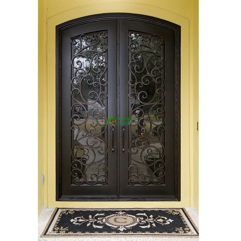 Luxury design round arched interior exterior front double glass wrought iron doors prices for villa home