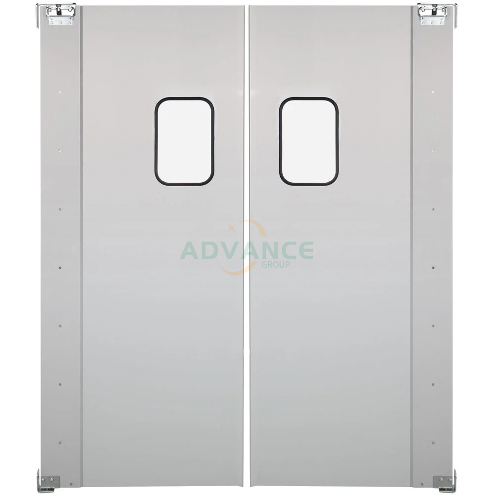 Industry Stainless Steel Or PVC Double Leaf Swinging Traffic Door With Window