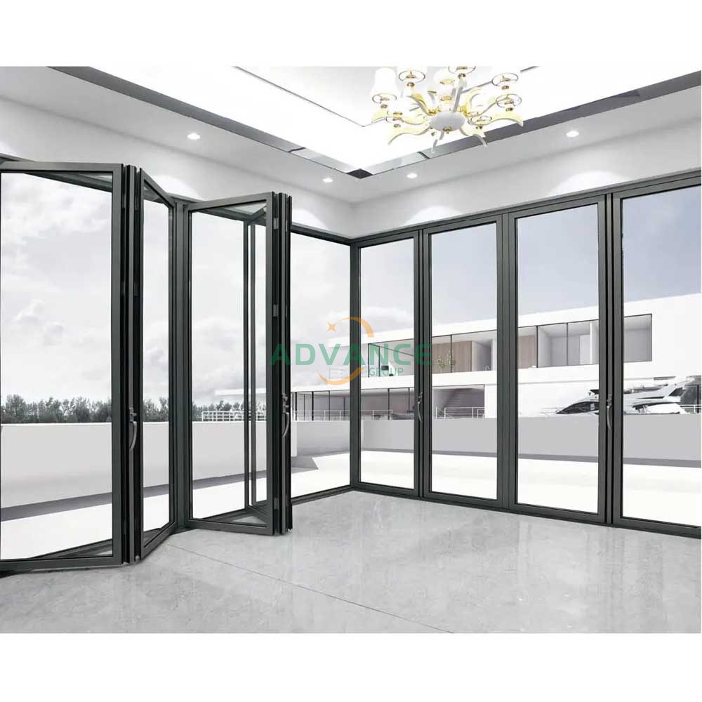 ADVANCE Aluminum  Soundproof System Movable Frameless Glass Door Bi Folding Door Frameless Folding