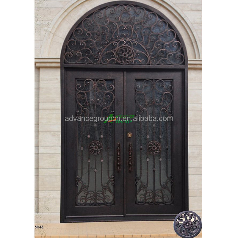 French exterior double glass wrought iron doors/security wrought iron double entry doors