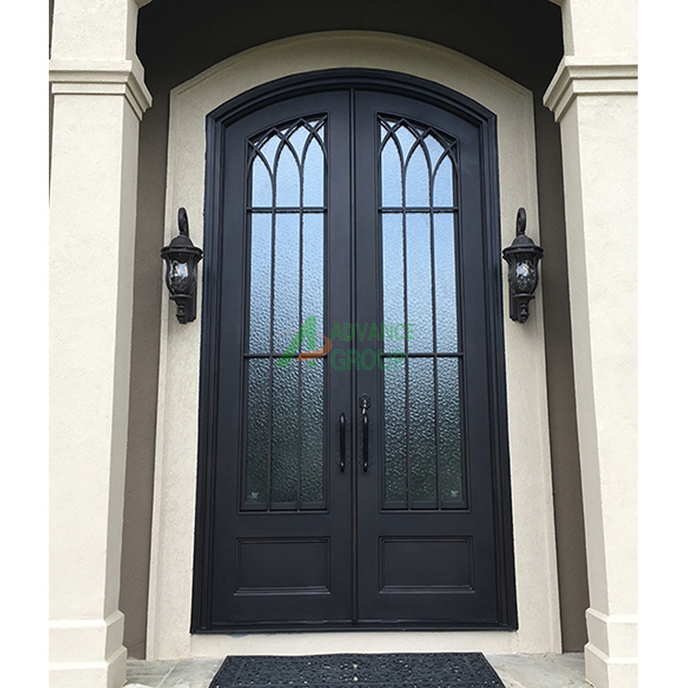 Steel French Glass Exterior Front Doors Wrought Iron Door For Home