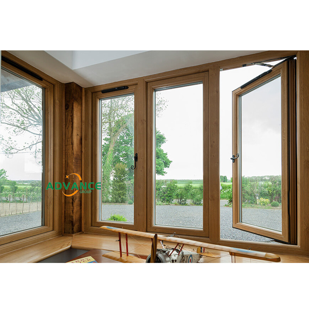 Modern Designs French Models Dimensions Solid Wooden Arch Teak Wood Aluminium-Wood Clad casement Windows