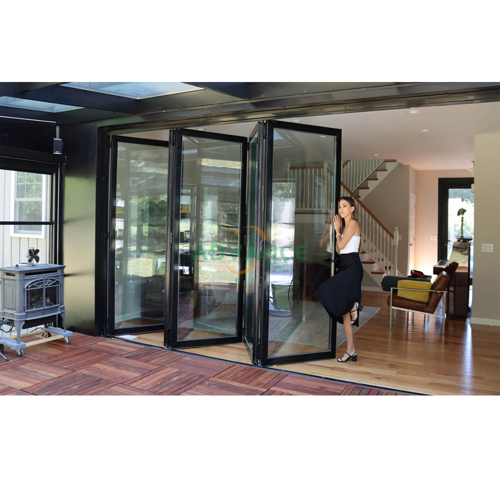 ADVANCE Aluminum  Soundproof System Movable Frameless Glass Door Bi Folding Door Frameless Folding