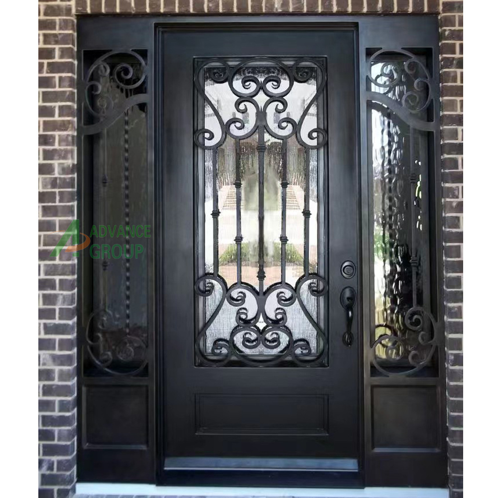 Luxury design round arched interior exterior front double glass wrought iron doors prices for villa home