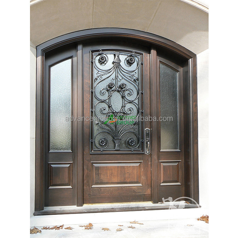 French exterior double glass wrought iron doors/security wrought iron double entry doors