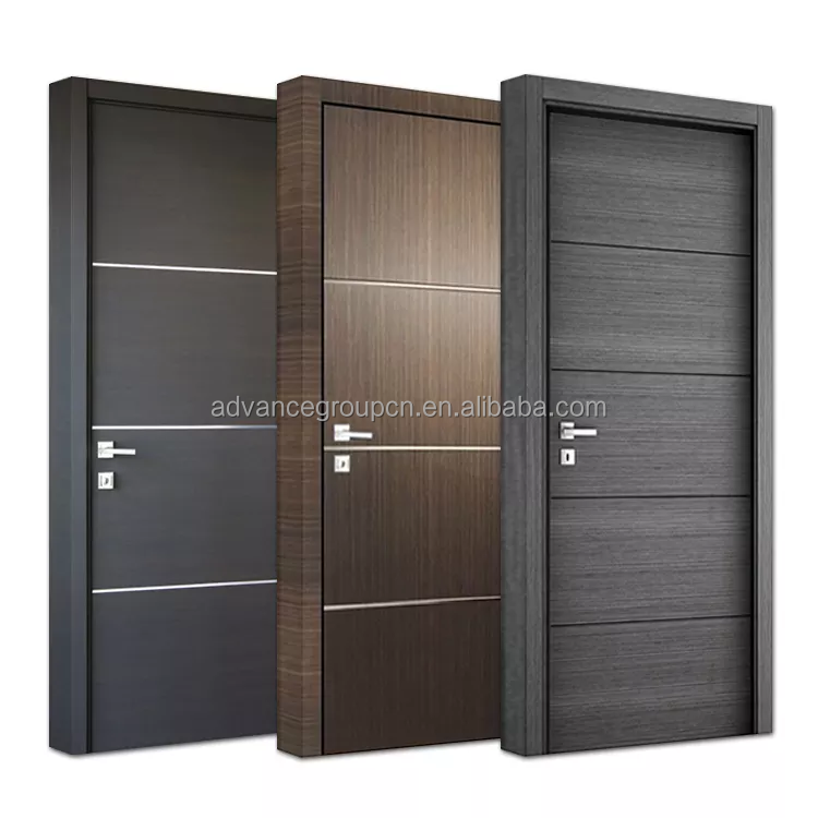 ADVANCE Pretty wood American Latest Design Modern Home Prehung Solid Wooden Veneer Panel Black Walnut Interior Room Door