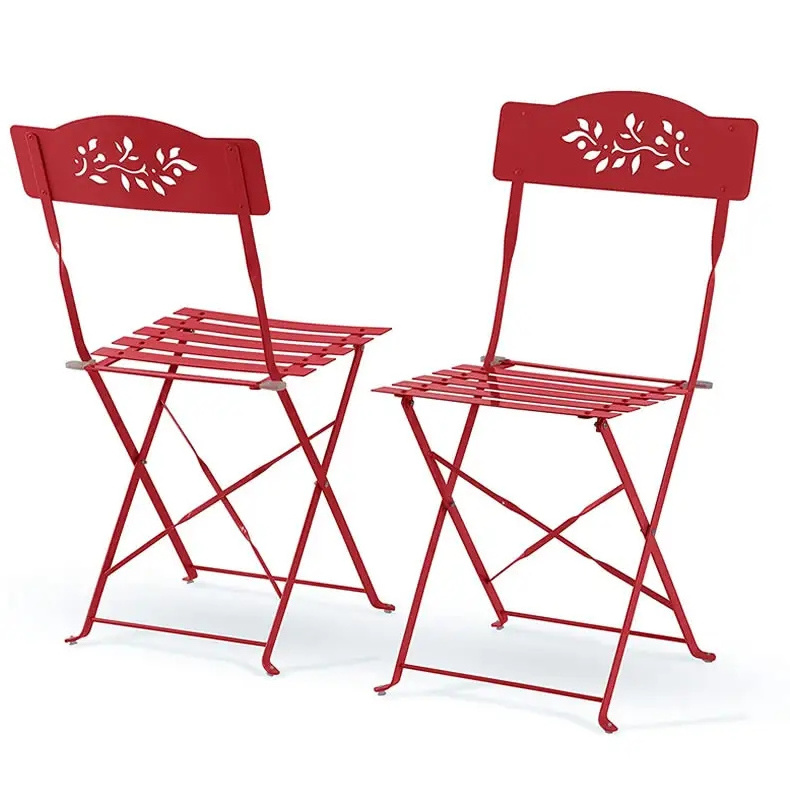 Wholesale metal outdoor folding chair garden patio beach chair with hollow pattern for  3pcs patio metal bistro sets