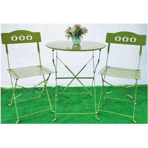 Wholesale metal outdoor folding chair garden patio beach chair with hollow pattern for  3pcs patio metal bistro sets