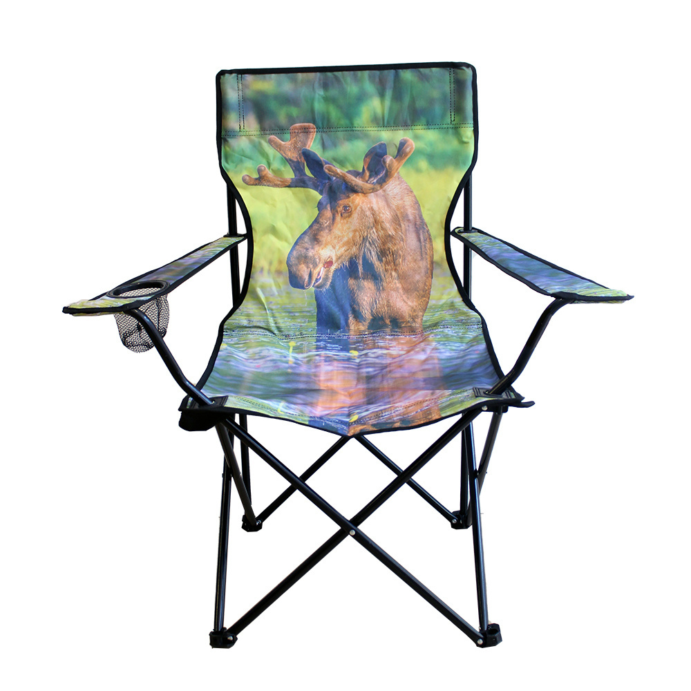 One Mesh Cup Holder 600D Polyester Fabric PVC Coating  Folding Photo Real Printed  Camping Chair With Steel Tube