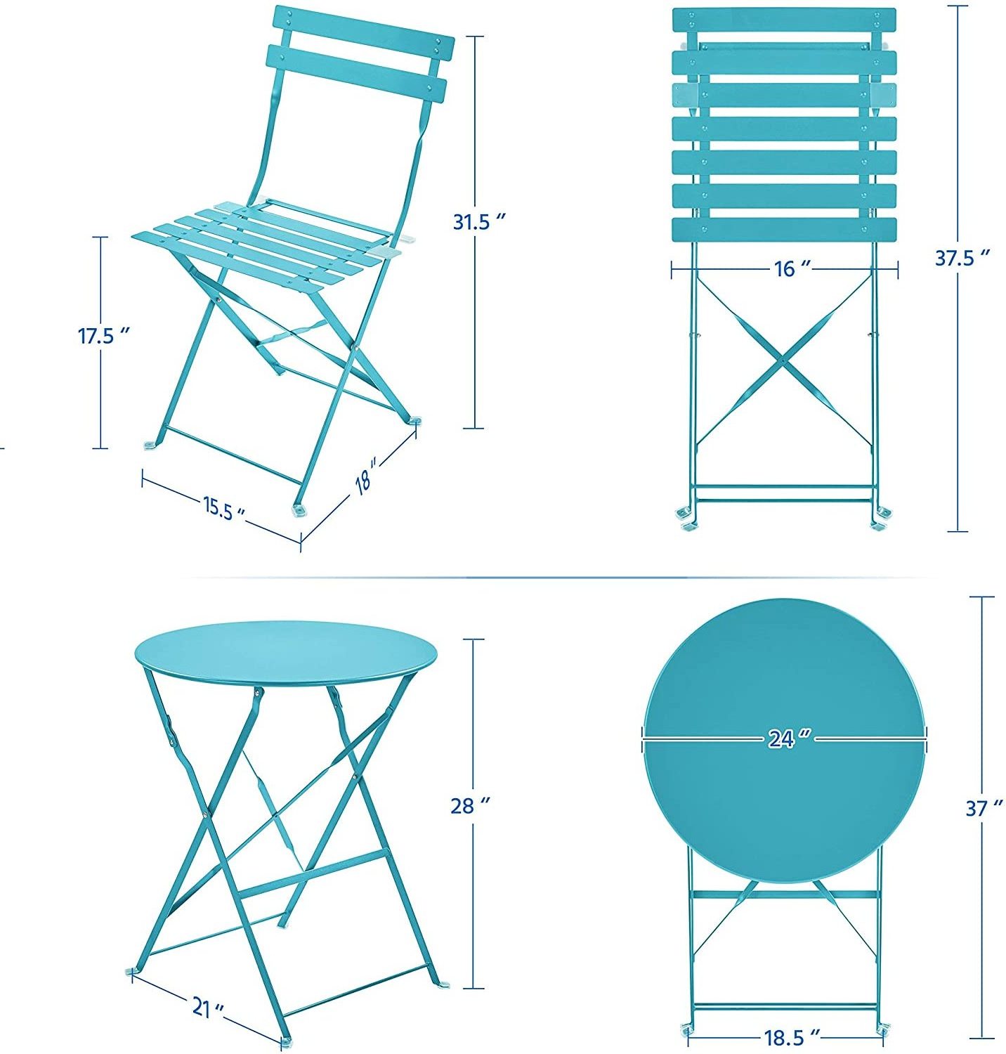 Wholesale balcony Leisure Folding Garden Dining Chairs And Table 3pcs Patio Metal Bistro Furniture Sets