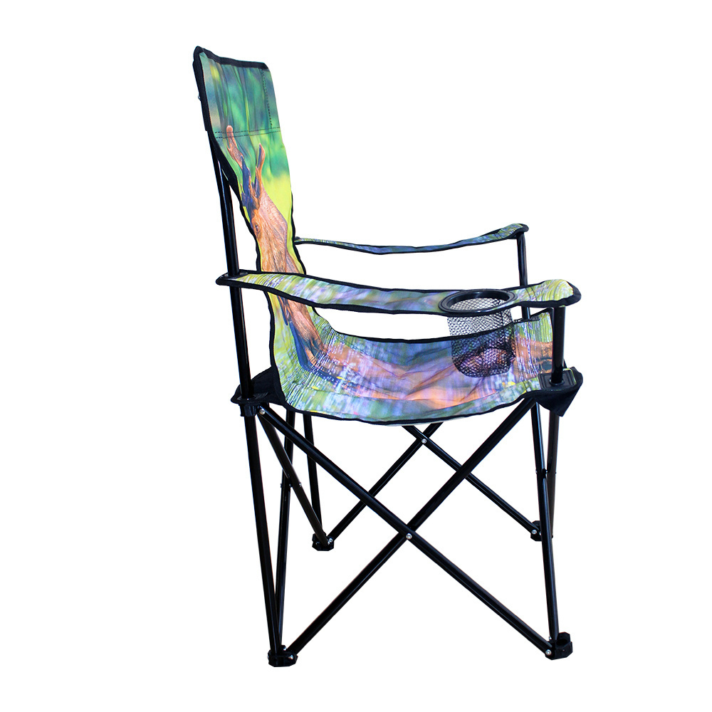 One Mesh Cup Holder 600D Polyester Fabric PVC Coating  Folding Photo Real Printed  Camping Chair With Steel Tube