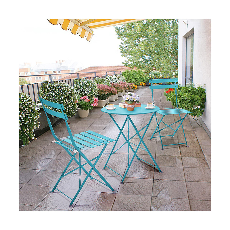 Wholesale balcony Leisure Folding Garden Dining Chairs And Table 3pcs Patio Metal Bistro Furniture Sets