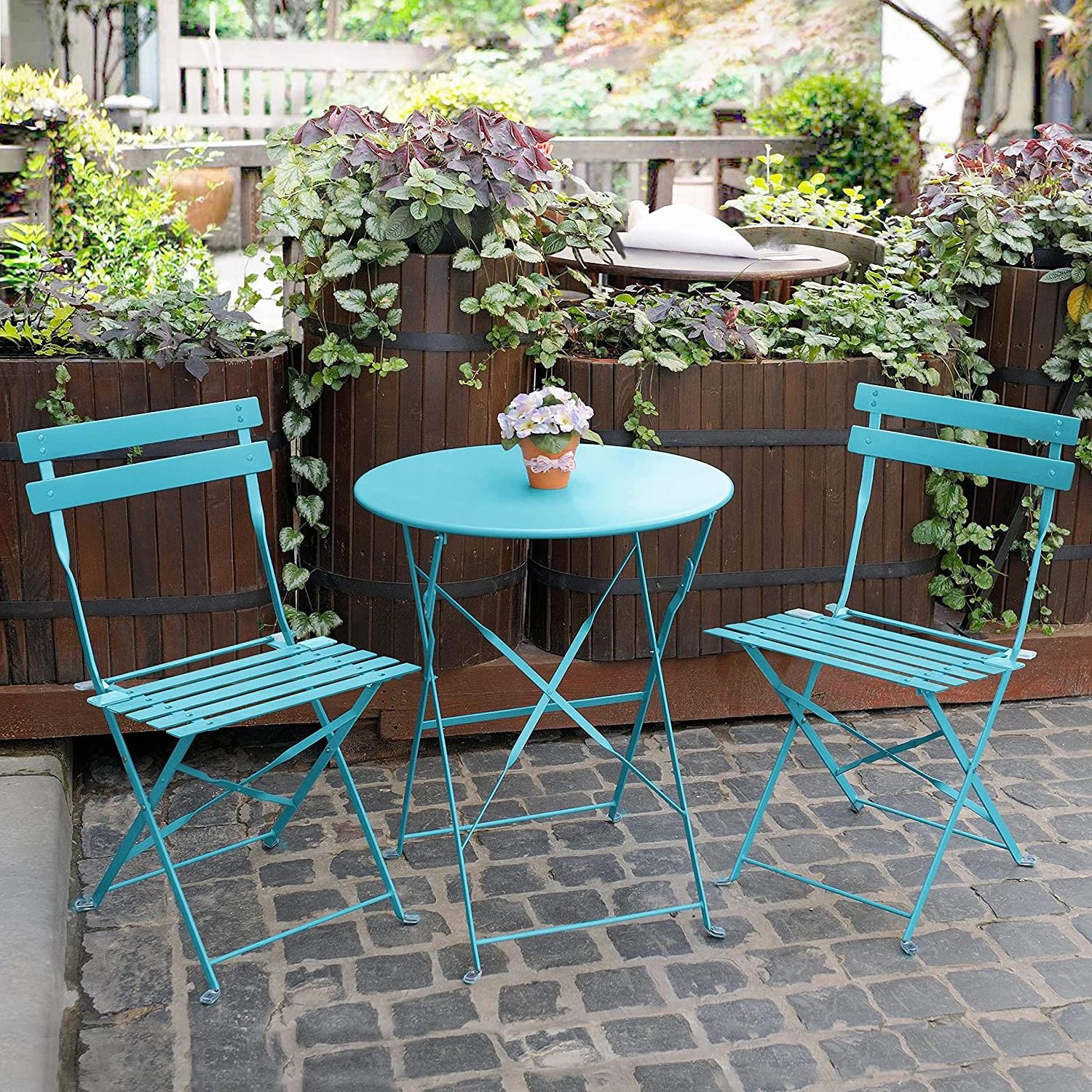 Wholesale balcony Leisure Folding Garden Dining Chairs And Table 3pcs Patio Metal Bistro Furniture Sets