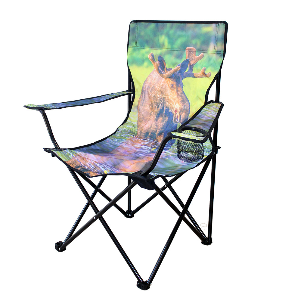 One Mesh Cup Holder 600D Polyester Fabric PVC Coating  Folding Photo Real Printed  Camping Chair With Steel Tube