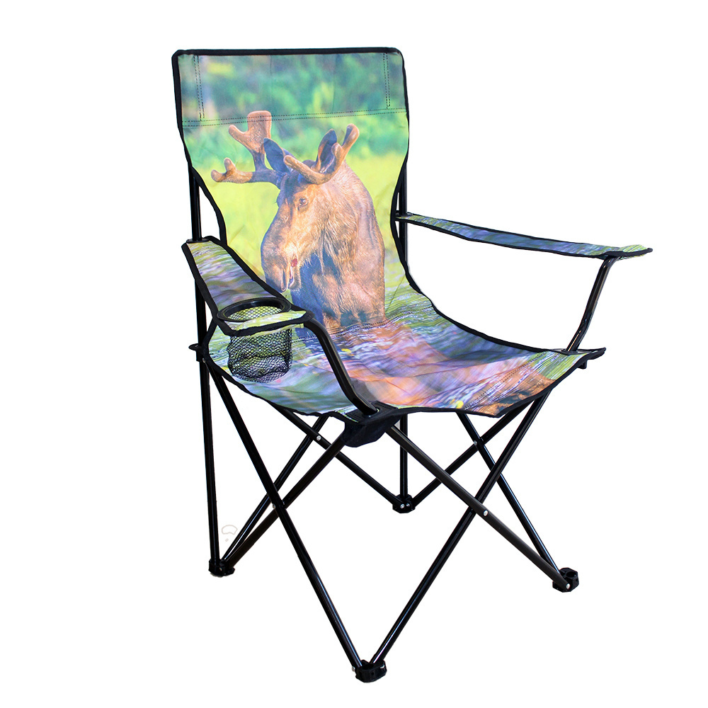 One Mesh Cup Holder 600D Polyester Fabric PVC Coating  Folding Photo Real Printed  Camping Chair With Steel Tube