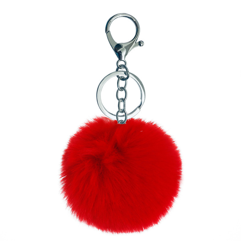 Promotion gift soft pink loved heart shaped animal rex rabbit furry fur pom pom ball key chain accessories keychains