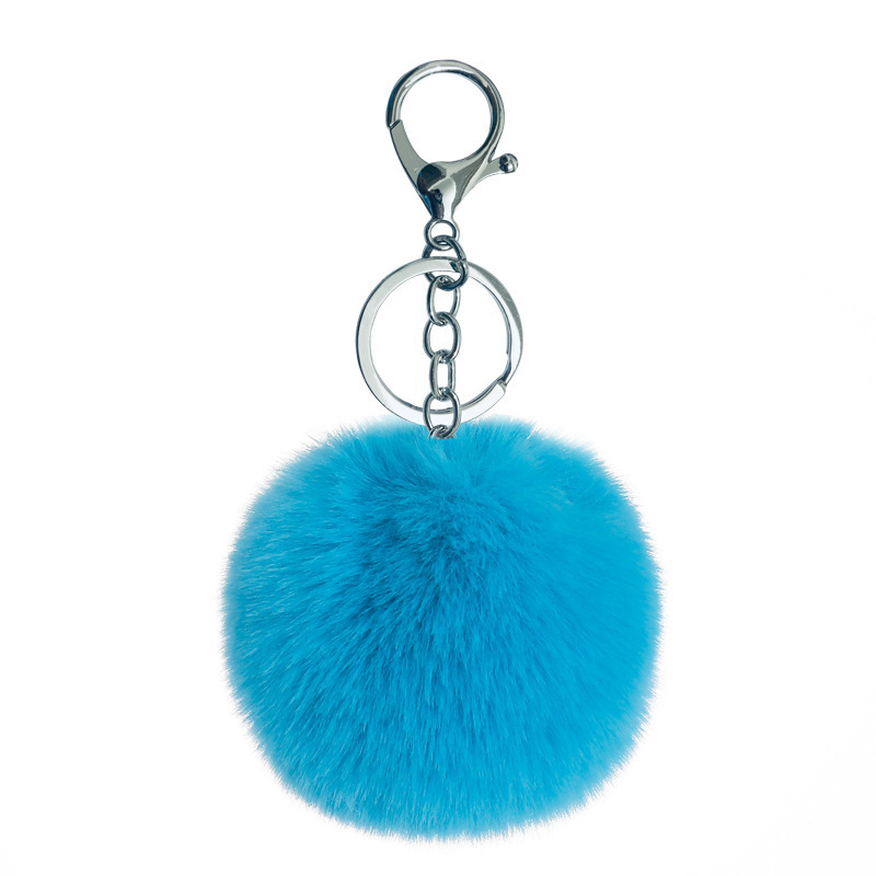 Promotion gift soft pink loved heart shaped animal rex rabbit furry fur pom pom ball key chain accessories keychains