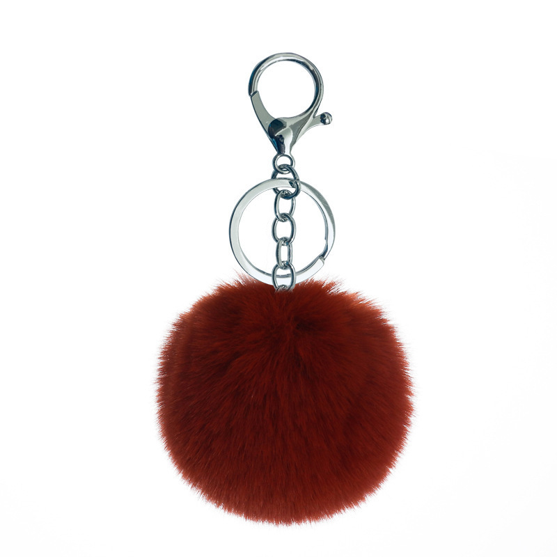 Promotion gift soft pink loved heart shaped animal rex rabbit furry fur pom pom ball key chain accessories keychains