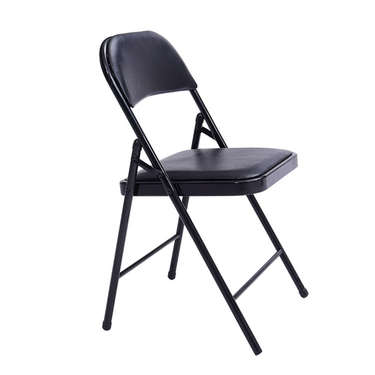 ADVAN Garden outdoor stackable black metal frame leather flat soft backrest hotel beach folding chair for wedding party events