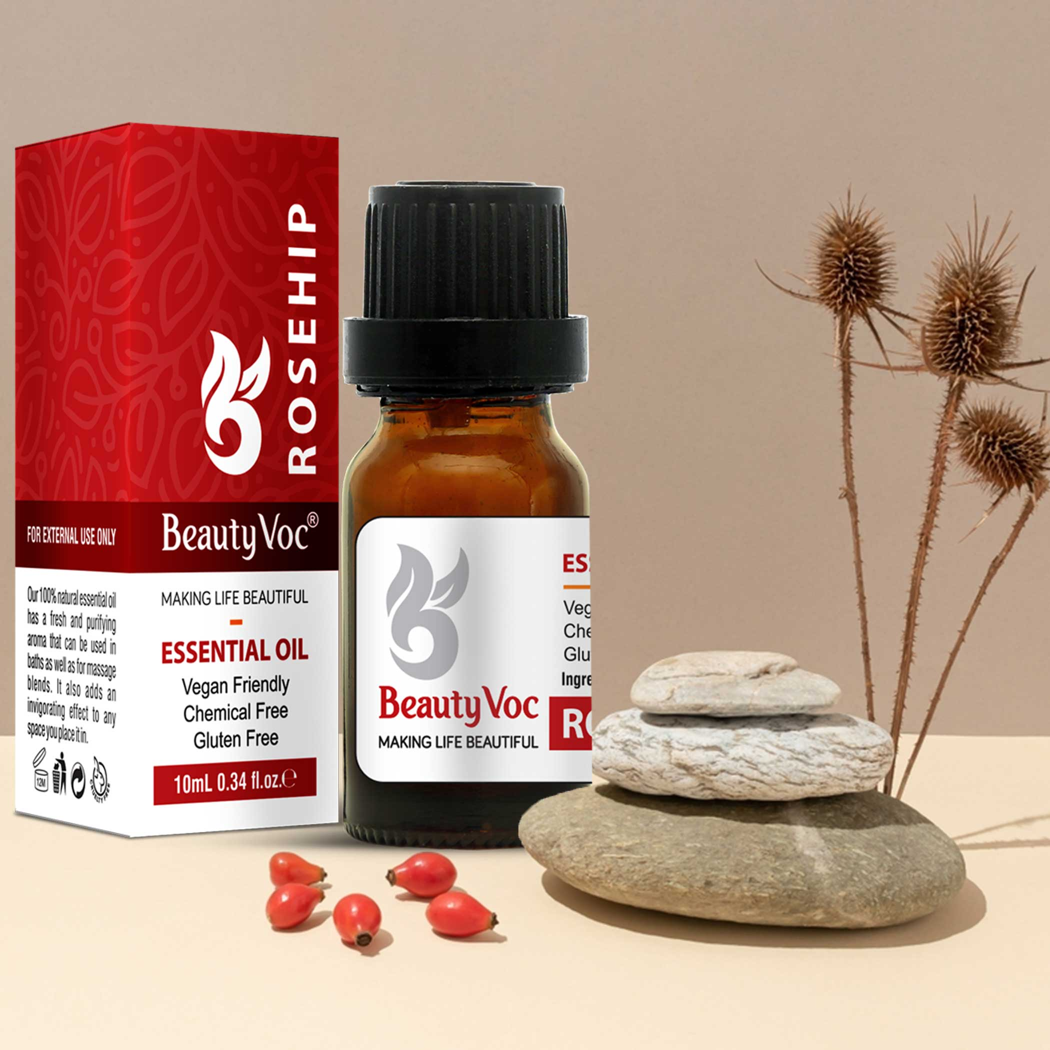 Nourish your skin with Beauty Voc Rosehip Essential Oil. Packed with antioxidants and vitamins