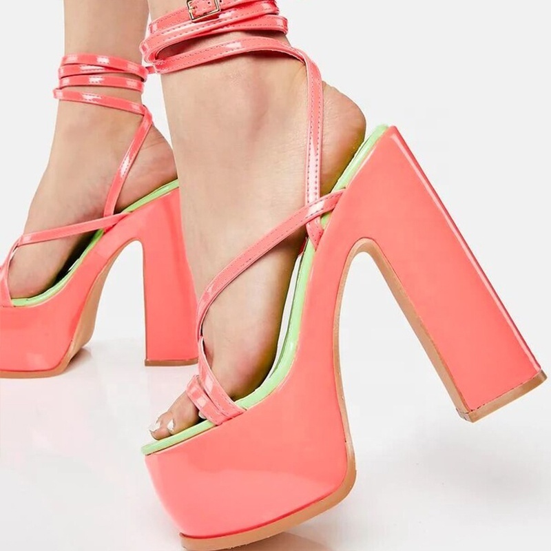 High Platform Women Pink Cross Straps Sandals High Chunky Heels Summer Shoes Ladies Thick Sole Causal Pumps