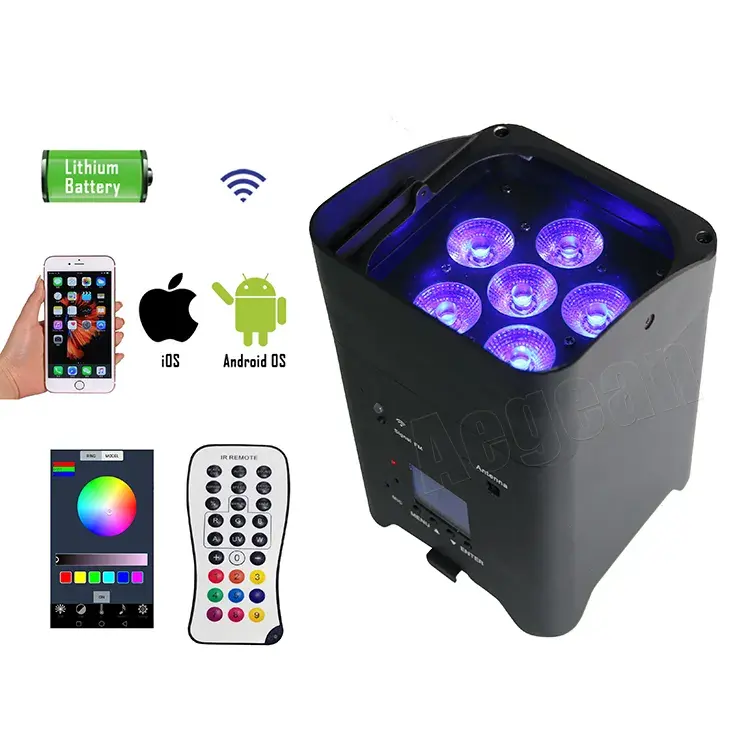 10 Pack 6 in 1 Rechargeable Led Stage Uplight 6x18w RGBWA+UV Wireless Wifi Led Par Light