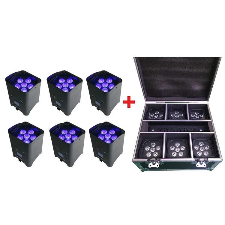 6Pcs 6X15W Rgbw 4In1 Mixing Battery Powered Wireless Stage Led Par Light With Flight Case