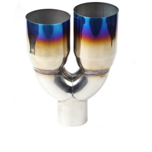 High quality auto parts 2.5" 3.5" Muffler Staggered Dual Exhaust Tip Polished Stainless Steel Blue Burnt