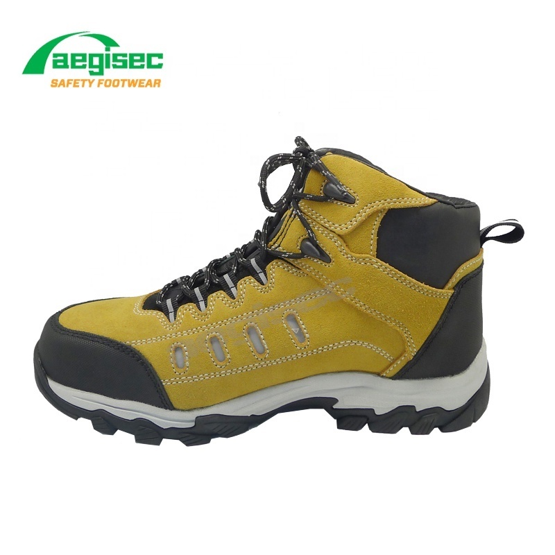 AEGISE CE steel toe cap wide work shoes suede leather slip resistant rubber sole prevent puncture industrial men safety boots