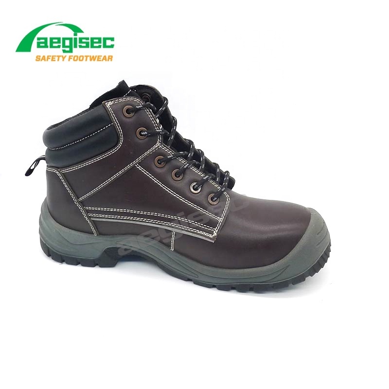 AEGISEC brown cow leather slip oil resistant PU sole steel toe safety shoes S3 metallic plate safety boots men work industrial