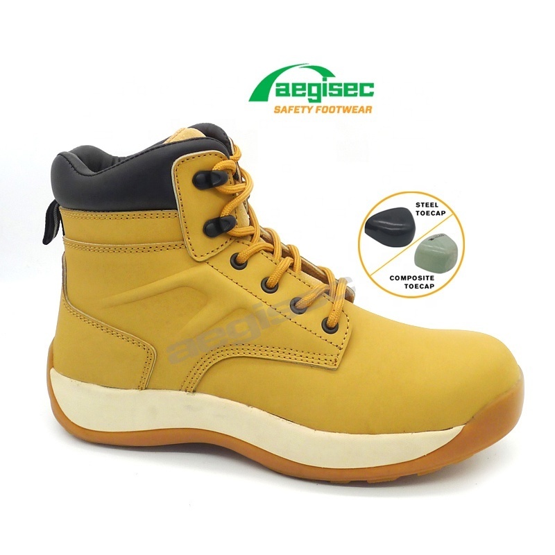 AEGISEC nubuck safety boots with steel toe cap anti-static light weight oil slip resistant rubber sole casual shoes for work