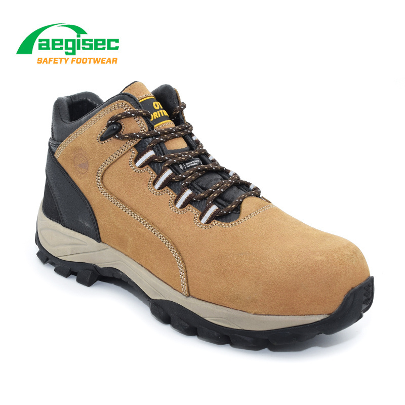 AEGISEC cow leather upper steel toe safety shoes work boots slip resistant work shoes rubber outsole safety boots for men