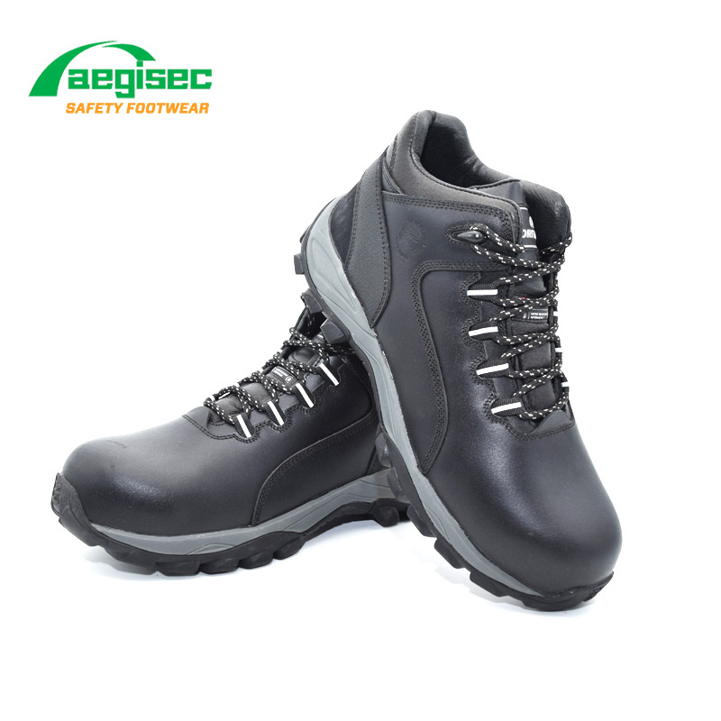 AEGISEC cow leather upper steel toe safety shoes work boots slip resistant work shoes rubber outsole safety boots for men