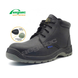 AEGISEC safety shoes steel toe cap oil slip resistant genuine leather upper PU sole work safety boots for men