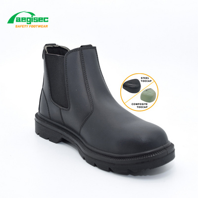 AEGISEC cow leather oil slip resistant PU outsole steel toe cap men slip on safety work boot