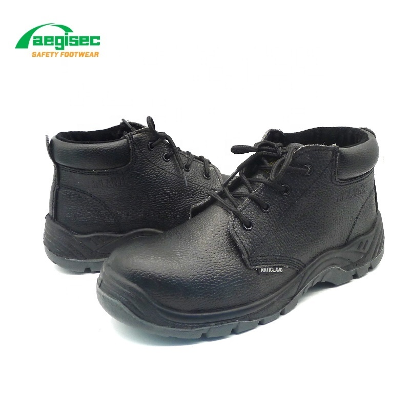 AEGISEC safety shoes steel toe cap oil slip resistant genuine leather upper PU sole work safety boots for men