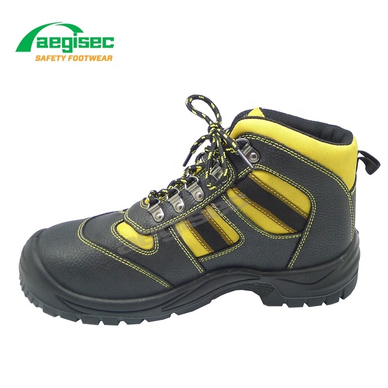 AEGISEC CE standard oil slip resistant PU sole safety shoes steel toe cap cow leather metallic plate shoes men work safety boots