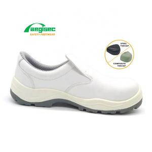 AEGISEC kitchen shoes white microfiber composite toe slip on chef work shoes