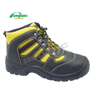 AEGISEC CE standard oil slip resistant PU sole safety shoes steel toe cap cow leather metallic plate shoes men work safety boots