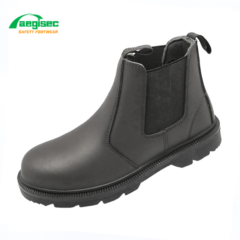 AEGISEC cow leather oil slip resistant PU outsole steel toe cap men slip on safety work boot