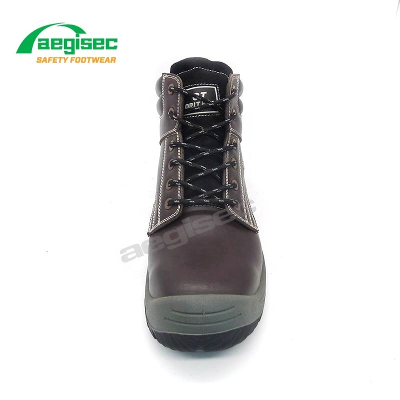 AEGISEC brown cow leather slip oil resistant PU sole steel toe safety shoes S3 metallic plate safety boots men work industrial