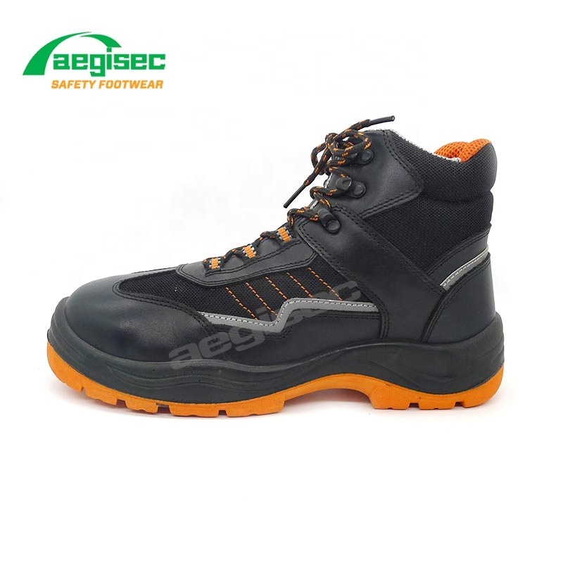 AEGISEC cow leather slip oil resistant  industry safety work boots PU sole prevent puncture steel toe working shoes for men