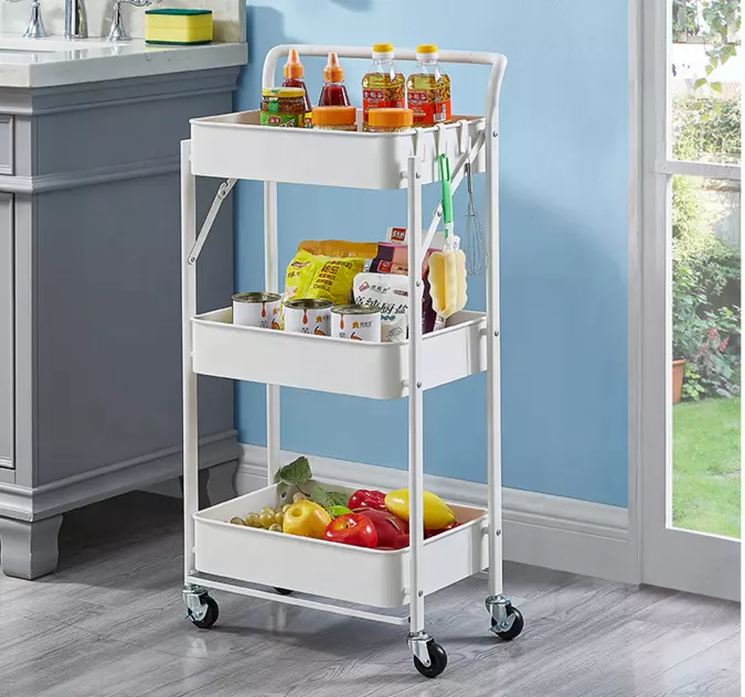 3 Layers  Storage Shelves White Black  Kitchen Storage Trolley  Hot Sales Storage Rack Kitchen