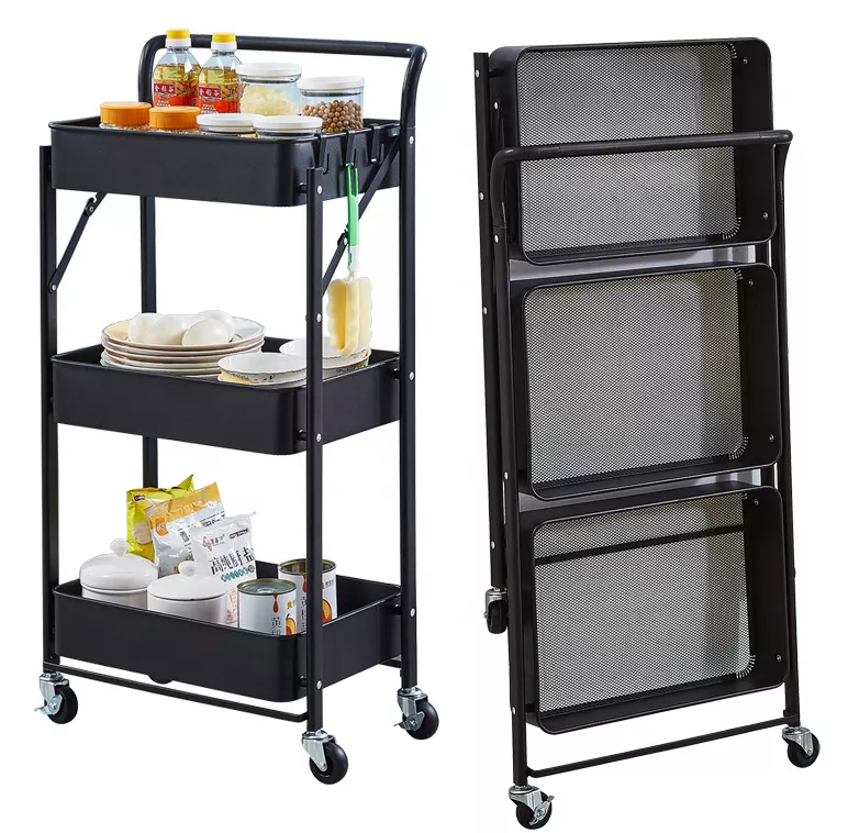 3 Layers  Storage Shelves White Black  Kitchen Storage Trolley  Hot Sales Storage Rack Kitchen