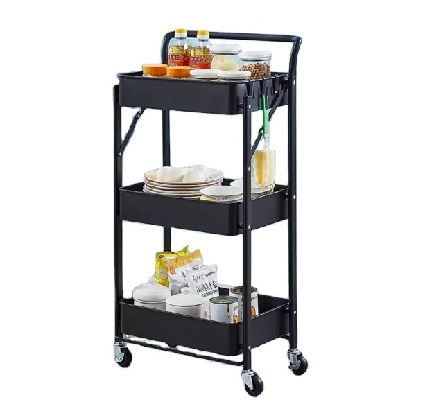 3 Layers  Storage Shelves White Black  Kitchen Storage Trolley  Hot Sales Storage Rack Kitchen