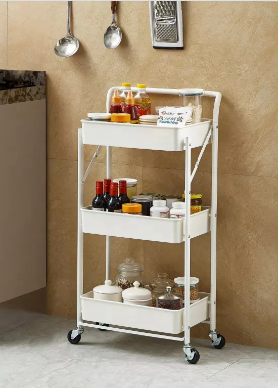 3 Layers  Storage Shelves White Black  Kitchen Storage Trolley  Hot Sales Storage Rack Kitchen