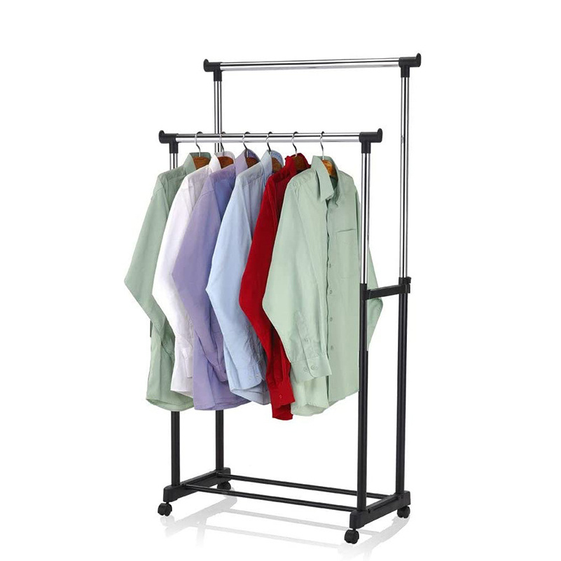 Simple Trending Double Rail Clothing Garment Rack, Clothes Organizer with Wheels Freestanding Garment rack