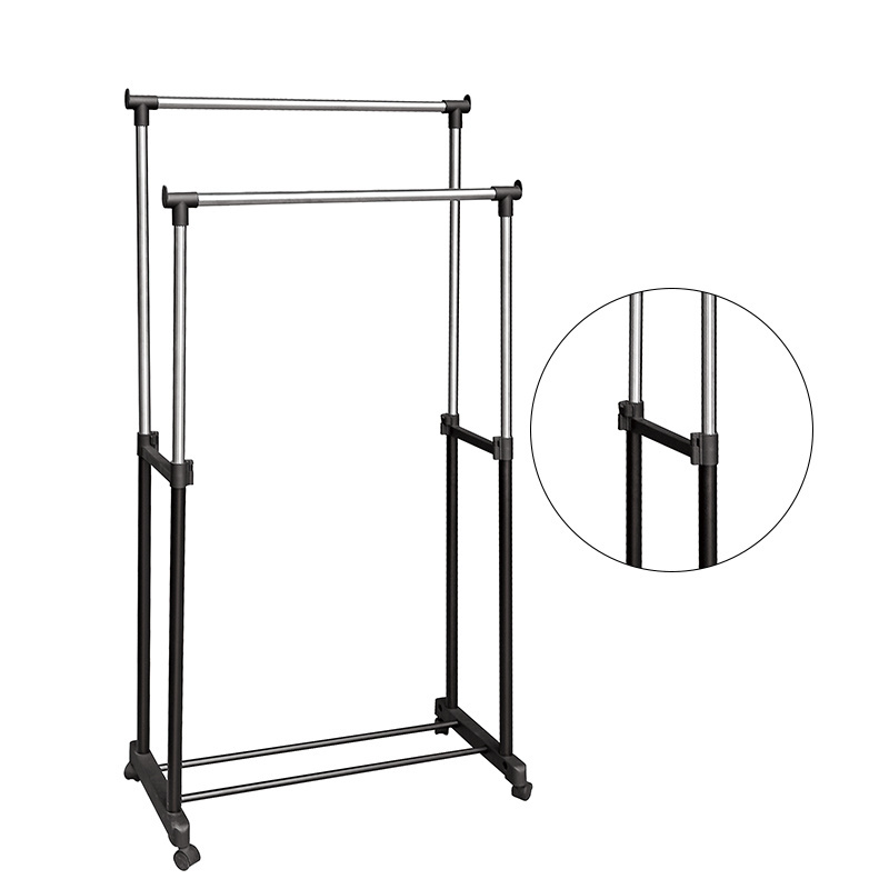 Simple Trending Double Rail Clothing Garment Rack, Clothes Organizer with Wheels Freestanding Garment rack