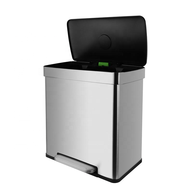 Recycle 60L Garbage Bin Soft Closing Lid And Lock Function With 2 Compartments Modern Trash Can