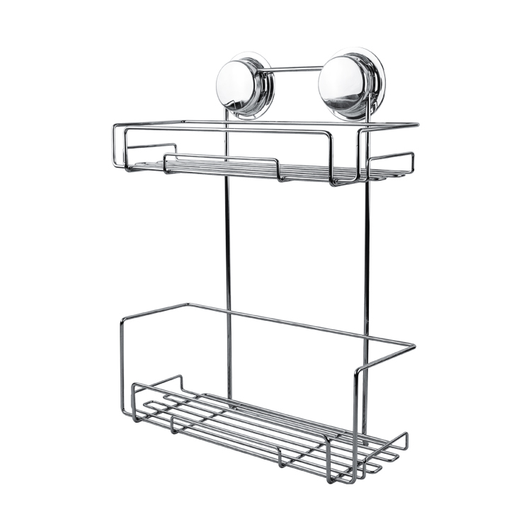 High Quality Bathroom Shower Caddy Stainless Steel 2 Tiers Suction Cup Bathroom Storage Rack Kitchen Organizer